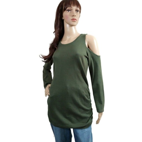 Hippie Rose Tops - Hippie Rose Elegant Moss XL Cold Shoulder Gathered